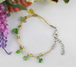6pcs green chip stone raffia bracelets anklets 21592
