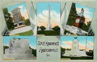 Andersonville Georgia GA 1940 Civil War State Monuments Vintage 