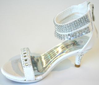 Girls White Anklets Formal Dress Pageant Heels Sizes 9 10 11 12 13 1 2 