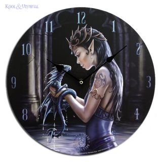 Anne Stokes Wall Clock Water Dragon Fairy Elf Girl with Baby Dragon 