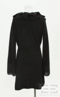 Anne Fontaine Black Wool Bow Trim Mohair Sleeve Dress Size 42