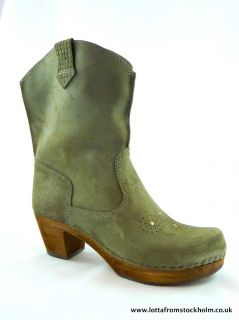 Sanita Lee Ann Cowboy Style Clog Boots in Grey Green