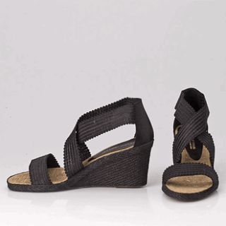 Andre Assous Womens sandals Peppy Mid Rafia Stretch in Black