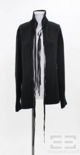 Ann DEMEULEMEESTER Black Wool Knit Leather Tie Front Sweater Size 42 
