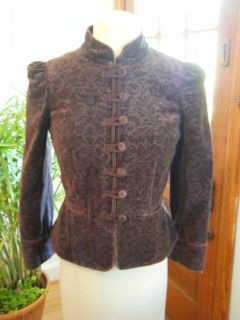 Ann Taylor LOFT Brown Cotton Velvet Brocade Mandarin Military Blazer 