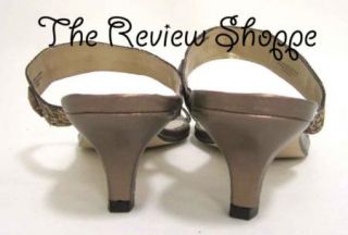 Ann Marino Jeweled Toe Ring Sandals Kitten Heels Shoes Bronze Metallic 