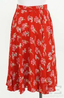 Anna Sui Red Multi Color Floral A Line Skirt Size 6