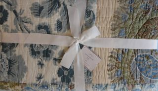 Pottery Barn Anna Maria Patchwork Quilt Floral Paisley Blue Green 