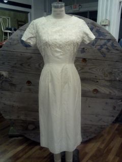 VTG 1960s Dress Mad Men Style. Anne Fogarty White w/ Cream Embroidery 