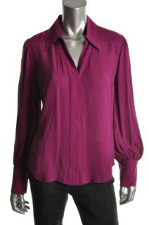 Anne Klein New Pink Collar Long Sleeve Button Down Silk Blouse Top 12 