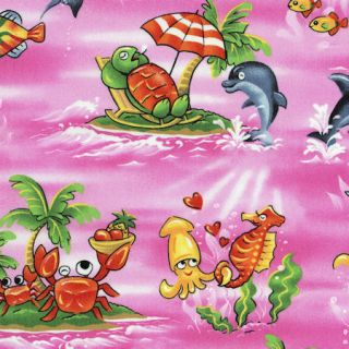 Happy Sea Creatures Pink Sewing Fabric Trans Pacific