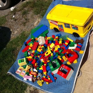 Huge Lego Duplo Lot Bus Animals Police Fire People Wagons