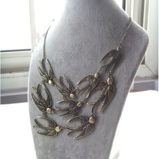 Vintage Retro Women Bronze Animal Swallow Bird Long Chain Pendant 
