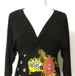 Donna Morgan Size 8 Black Empire Twist Mod Floral Skirt Yellow Red 3 