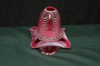 RARE 3pc Fenton Cranberry Glass Swirl Opalescent Tea Candle Motive 