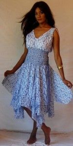 ZZ676 Blue White Dress M L 1x 2X Smocked Layered Ruching