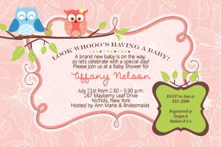 Owl Boy Girl Baby Shower Anniversary Birthday Invitations