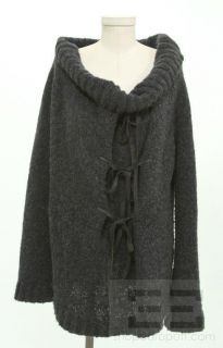 Ann DEMEULEMEESTER Charcoal Grey Wool Alpaca Tie Trim LS Sweater Size 