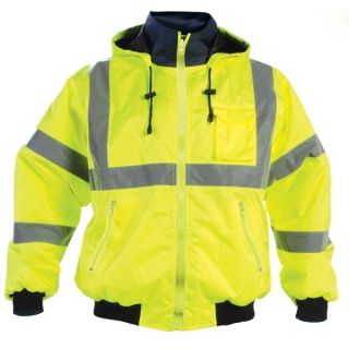 ANSI Class 3 Lime Bomber Jacket with Detachable Hood