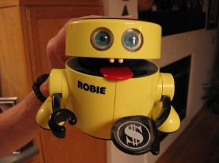 Vintage Robie The Robot Mechanical Bank Excellent Radio Shack Black 