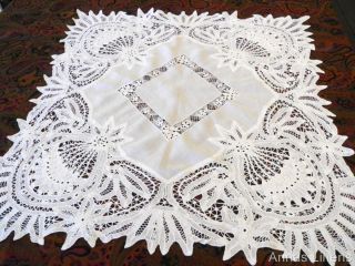 Antique Linen Wide Battenburg Lace Tablecloth Handmade