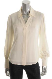 Anne Klein New Ivory Silk Long Sleeve Button Front Blouse Top 2 BHFO 