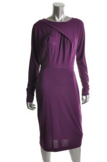 Anne Klein Purple Ruched Long Sleeves Knee Length Wear to Work Dress M 