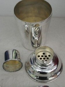 Vintage Silver Plate Cocktail Shaker Bar Tools Accessories Drinks 