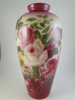 Antique Pittsburgh Lamp Brass Glass Table Vase Art Rose Flower Large 