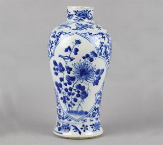 Antique Chinese Floral B w Painted Baluster Vase Kangxi Mark 19th C 