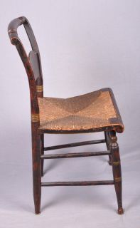 C1840 Antique Hitchcock Rush Seat Stencil Side Chairs