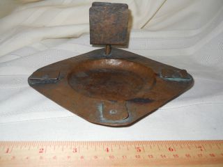 Antique Arts & Crafts Hand Hammered Copper Ash Tray with Match Holder 