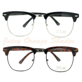 Clear Lens Eyeglasses Frame Club Half Horn Rimmed Fashion Eyewear 