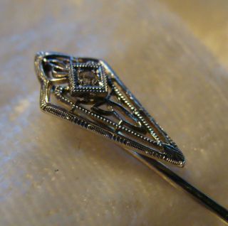 Vintage 14k White Gold Diamond Hat Stick Lapel Pin Antique Art Deco 
