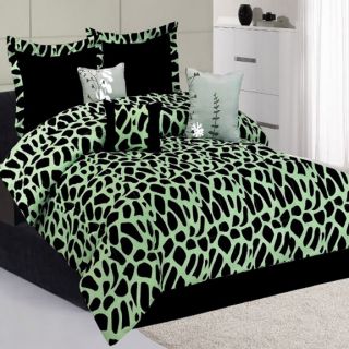    Green Giraffe Animal Print Comforter Bedding King Queen Set