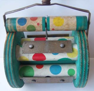 Antique Vintage Fisher Price Wood Roller Metal Chime Push Pull Toy 