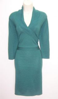 Antonio Melani Cahil Green Wool Knit V Neck Long Sleeve Sweater Dress 