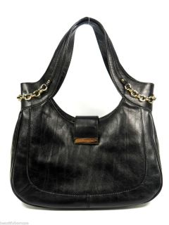 Antonio Melani Black Covered Chain Raquel Tote Leather Handbag