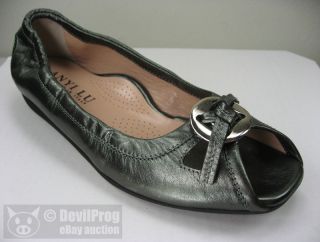 ANYI LU HARMONY Peep toe Ballet Flat Shoe Metallic Green Size EU 36 US 