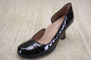Anyi Lu Spicy Black Crocodile Embossed Patent Heels Pumps Shoes 37 5 