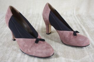 Anyi Lu Heart Pink Black Suede Stretch Pumps Size 36 5 6 5 $375 Bow 