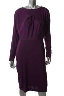 Anne Klein Purple Ruched Jewel Neck Wear to Work Dress L BHFO