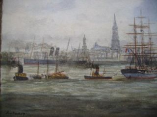 antwerp harbour 1913 panoramic seascape watercolour