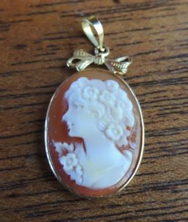 Italy 18K KT Solid Gold Antique Vintage Shell Cameo Pendant Italian 