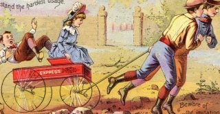 1800s Red Wagon Express Bike Gendron Iron Wheel Card