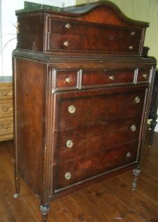 Antique Dark Wood Mahogany Tall Dresser Chest of 6 Drawers