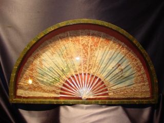 Antique Handmade Point de Gaze Lace Fan with Handpainted Cherub Fairy 