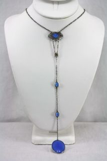 Antique Edwardian Silver Blue Moonstone Dangling Pendant Necklace 