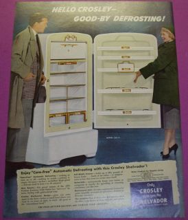 1951 Crosley Shelvador Refrigerator No Defrosting Ad