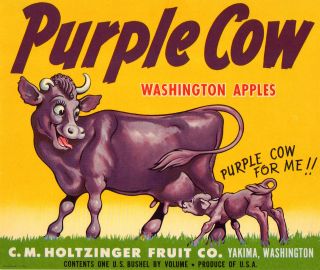 Purple Cow RARE Vintage Apple Crate Label Yakima WA